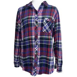 Eddie Bauer Womens Thin Fabric Flannel-Small, Blue, Purple-Multi, Classic Fit